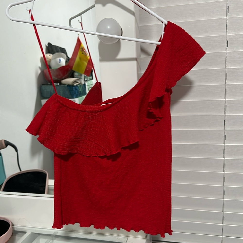 Red one shoulder blouse
